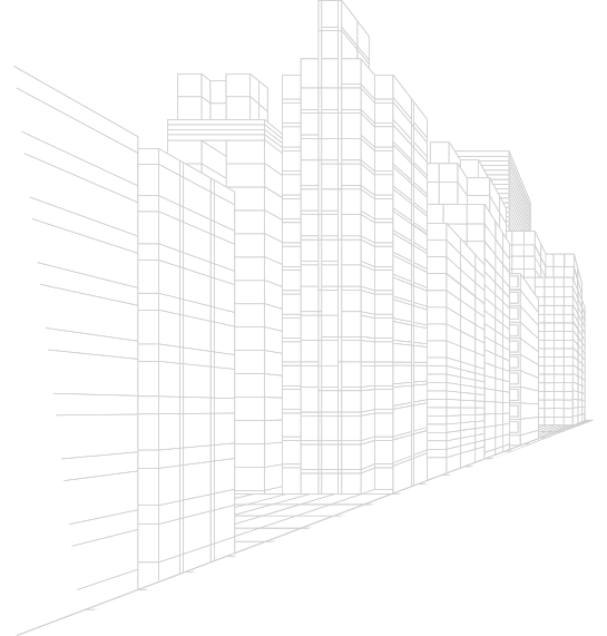Geometric side view line art of buildings